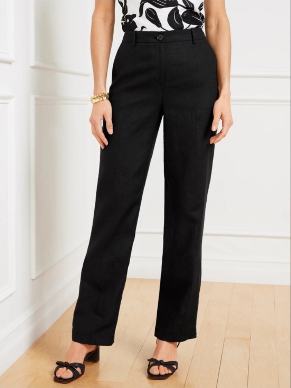 Talbots Southampton Straight Leg Pants Trousers Linen NWT Size 12 P Petite Black